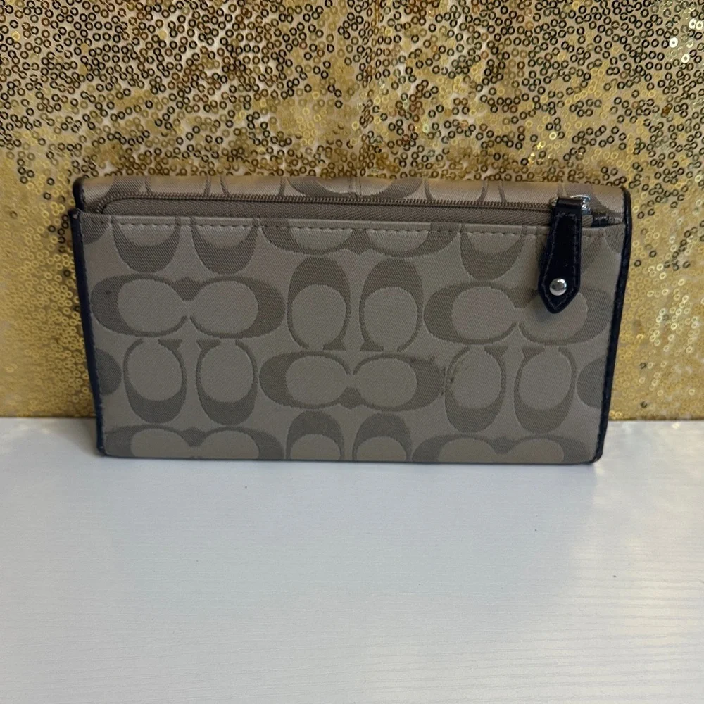 Coach Ashley signature Sateen Checkbook Wallet in khaki and brown